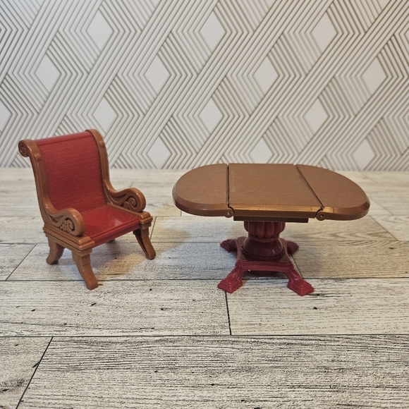 Fisher-Price Other - Fisher-Price Loving Family Dollhouse Brown Dining Room Table 1 Red Chair Set